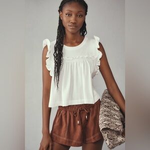 Maeve at Anthropologie Sleeveless Ruffle Blouse